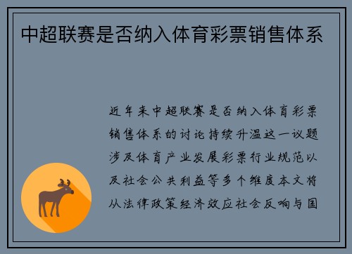 中超联赛是否纳入体育彩票销售体系